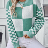 Color Block Round Neck Long Sleeve Sweater