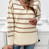 Striped V-Neck Long Sleeve Knit Top