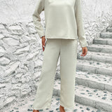 Round Neck Long Sleeve Top and Pants Set