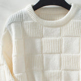 Checkered Round Neck Long Sleeve Sweater