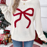 Perfee Bow Round Neck Long Sleeve Sweater