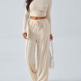 Devine Round Neck Long Sleeve Top and Pants Set