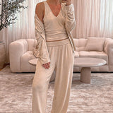 V-Neck Tank, Open Front Cardigan and Pants Lounge Set