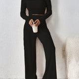 Scoop Neck Long Sleeve Top and Pants Set