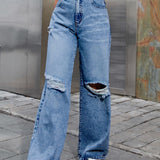 Distressed Wide Leg Jeans with Pockets