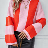 Color Block Round Neck Long Sleeve Sweater