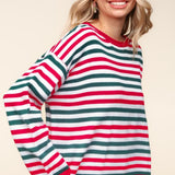 Haptics Full Size Striped Contrast Side Slit Knit Top