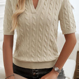 Cable-Knit Short Sleeve Sweater