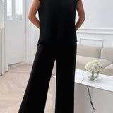 Round Neck Short Sleeve Top and Pants Set