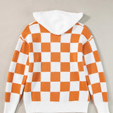 Checkered Long Sleeve Hooded Sweater