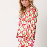 Tied Printed Collared Neck Long Sleeve Top and Shorts Set