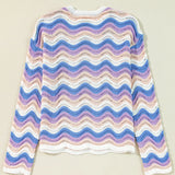 Contrast Wave Stripe Long Sleeve Sweater