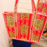 Tiger Strikes Pink Quilted Tote - Final Sale