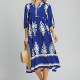 Umgee Printed Notched Midi Dress