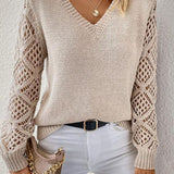 Openwork V-Neck Long Sleeve Sweater