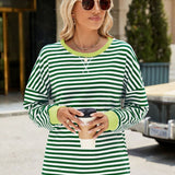 Slit Striped Round Neck Long Sleeve Sweatshirt