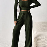 Scoop Neck Long Sleeve Top and Pants Set