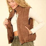 VERY J Zip Up Padded Corduroy Puffer Vest