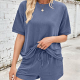 Lovelet Round Neck Half Sleeve Top and Drawstring Shorts Set