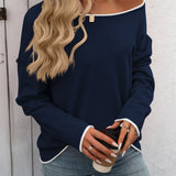 Mandy Contrast Trim Round Neck Long Sleeve Sweater