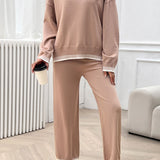 Round Neck Dropped Shoulder Top and Pants Sweater Set