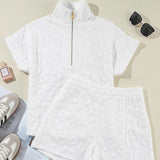 Half Zip Short Sleeve Top and Shorts Set