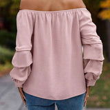 Ruched Off-Shoulder Long Sleeve Blouse