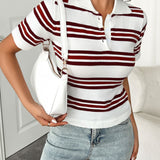 Devine Striped Collared Neck Short Sleeve T-Shirt