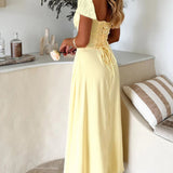Devine Sweetheart Neck Short Sleeve Maxi Dress