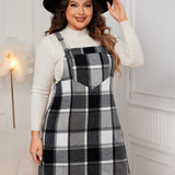 Plus Size Plaid Wide Strap Overall Dress