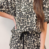 Leopard Round Neck Top and Shorts Set