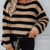 Striped Dropped Shoulder Long Sleeve Sweater