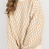 Diamond Pattern Mock Neck Long Sleeve Sweater