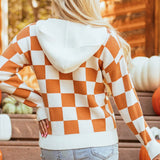 Checkered Long Sleeve Hooded Sweater