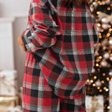 Plaid Long Sleeve Top and Pants Lounge Set