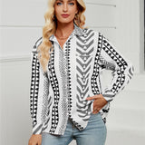 Geometric Collared Neck Long Sleeve Shirt