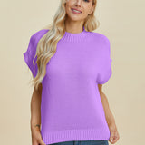 Double Take Full Size Mock Neck Short Sleeve Sweater