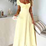 Devine Sweetheart Neck Short Sleeve Maxi Dress