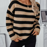 Striped Dropped Shoulder Long Sleeve Sweater