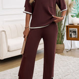 Contrast Trim Half Sleeve Top and Pants Set