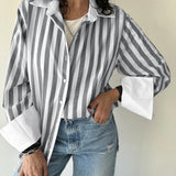 Striped Collared Neck Long Sleeve Shirt