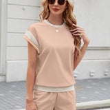 Contrast Round Neck Top and Shorts Set