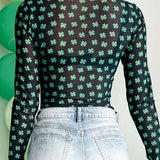 Lucky Clover Mock Neck Long Sleeve Bodysuit