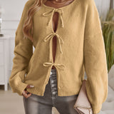 Devine Tied Round Neck Dropped Shoulder Cardigan