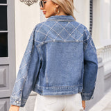 Pearl Trim Long Sleeve Denim Jacket