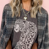 Cheetah Mineral Wash Round Neck Half Sleeve T-Shirt