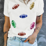 Sequin Football Round Neck Short Sleeve T-Shirt