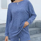 Round Neck Dropped Shoulder Top and Shorts Set