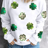 Lucky Clover Round Neck Long Sleeve Sweatshirt