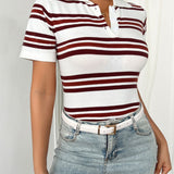 Devine Striped Collared Neck Short Sleeve T-Shirt